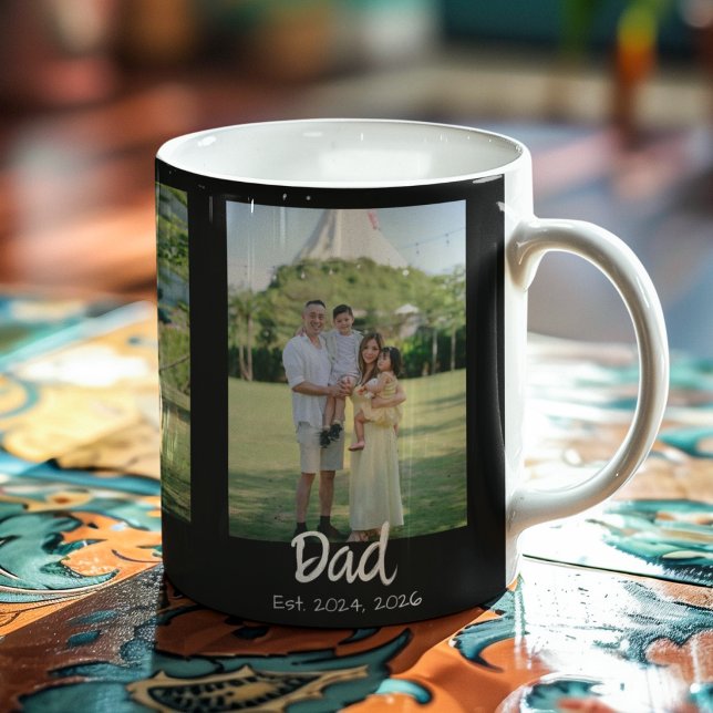 Dad hat weißes Skript Schwarz 3 Foto Kaffeetasse (Von Creator hochgeladen)
