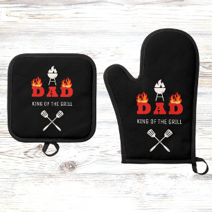 DAD König des Grill BBQ schwarz Ofenhandschuh & Topflappen-Set