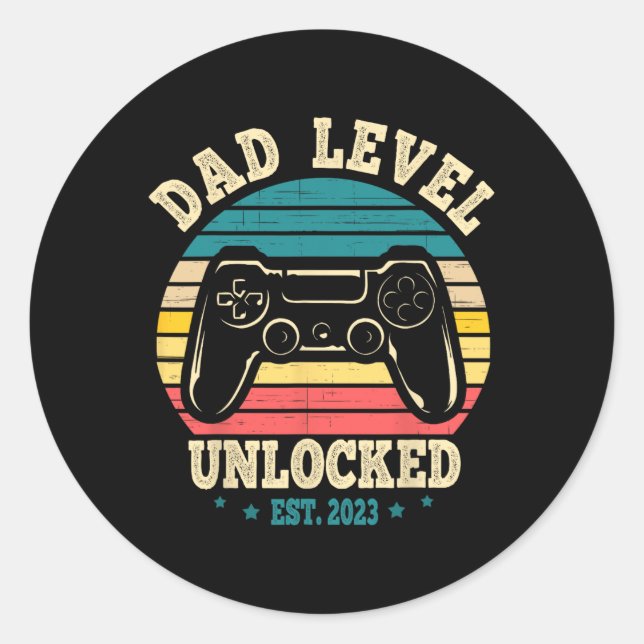 Dad Level Unlocked Est. 2023 New Daddy I Leveled U Runder Aufkleber (Vorderseite)