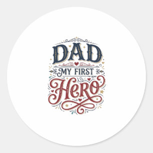 Dad Mein Erster Held Vintage-Typografie-Shirt_1 Runder Aufkleber