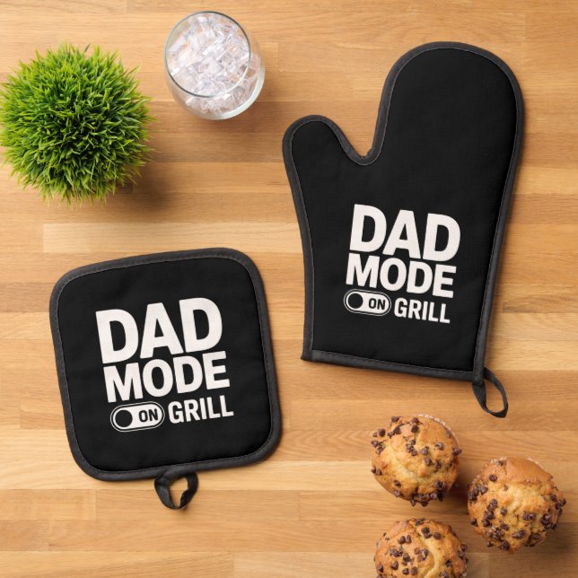 Dad Mode Grill On Funny BBQ Dad Quote Ofenhandschuh & Topflappen-Set (Oben Unten)