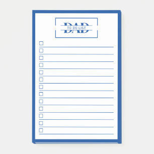 Dad Modern Blau Monogramm 4" x 6" To-Do-Liste Post-it Klebezettel