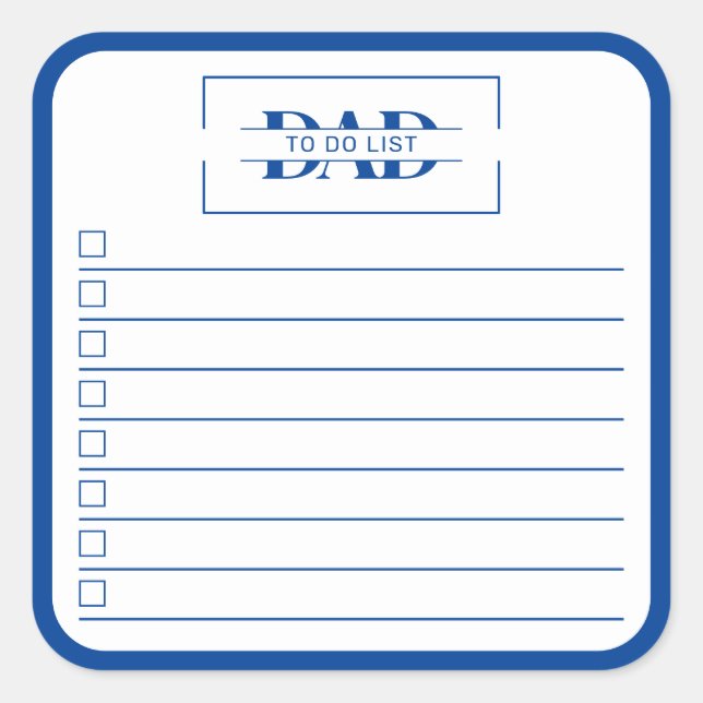 Dad Modern Blue Monogram 3" To Do List Quadratischer Aufkleber (Vorderseite)