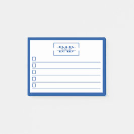 Dad Modern Blue Monogram 4" x 3" To Do List Post-it Klebezettel