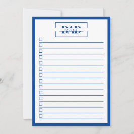 Dad Modern Blue Monogram 5" x 7" To Do List Einladung