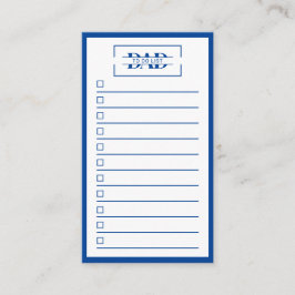 Dad Modern Blue Monogram To Do List 3.5" x 2" Visitenkarte