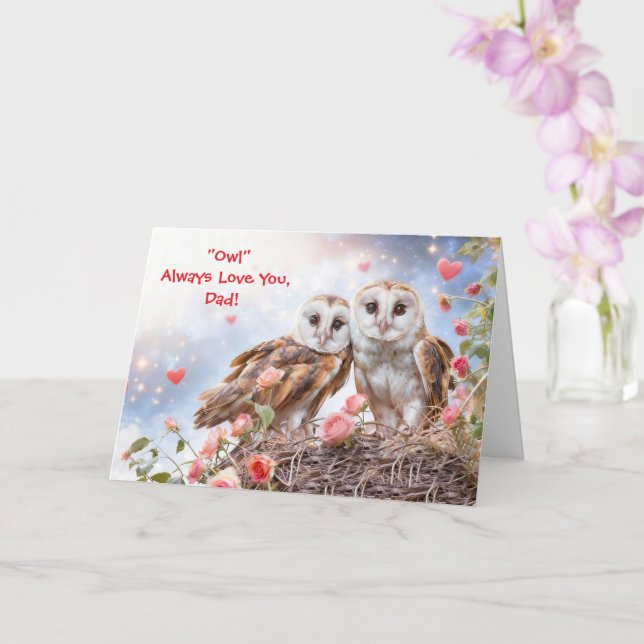 Dad or Father Cute and Fun Owl Valentines Day Karte (Orchidee)