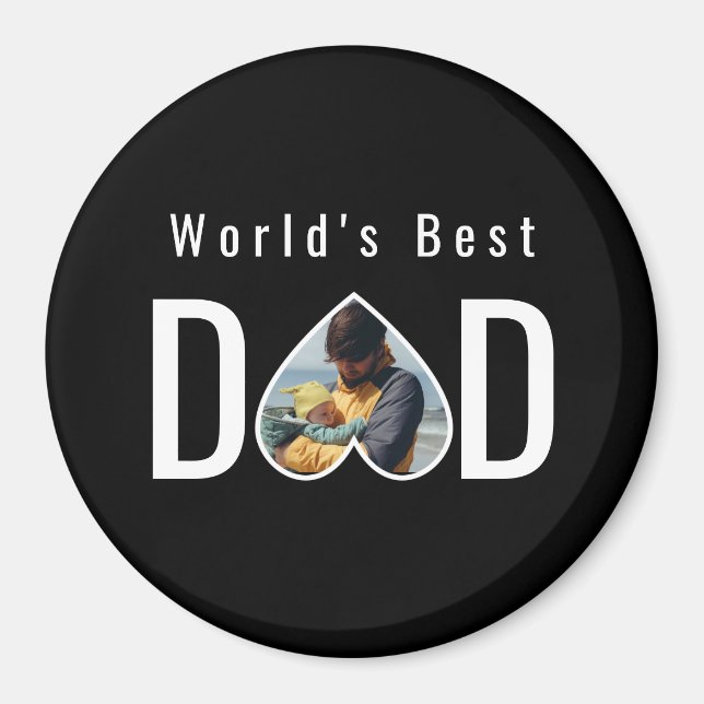 Dad Photo in Black Heart Frame Modern Text Magnet (Vorne)