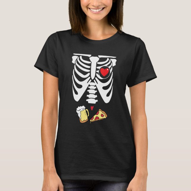 Dad Skeleton Halloween Beer Pizza  Pregnancy Coupl T-Shirt (Vorderseite)