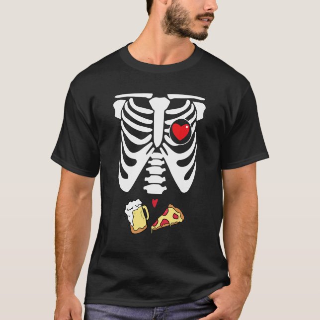 Dad Skeleton Halloween Beer Pizza  Pregnancy Coupl T-Shirt (Vorderseite)