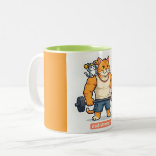 Dad Stärke - Lustiger Fitness-Katzen-Vater-Becher  Zweifarbige Tasse
