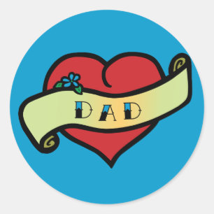 Dad Tattoo Heart Runder Aufkleber
