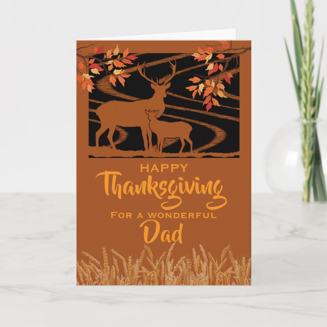 Dad Thanksgiving Deer in Field Fall Leaves Karte (Vorderseite)