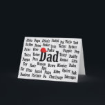 Dad Word Cloud Foreign Language Card Karte<br><div class="desc">Dad text in black in foreign languages word cloud on whitewashed wood background with red baseball cap.</div>