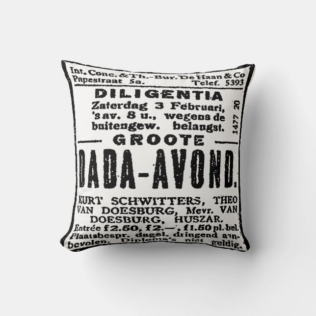 DADA ART NEWSPAPER-WERBUNG DER 1920er Jahre Kissen (Vorderseite)