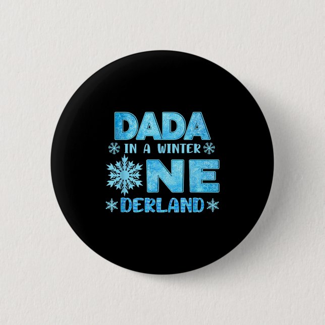 Dada In A Winter Onederland Bday Girl Sweet Snowfl Button (Vorderseite)