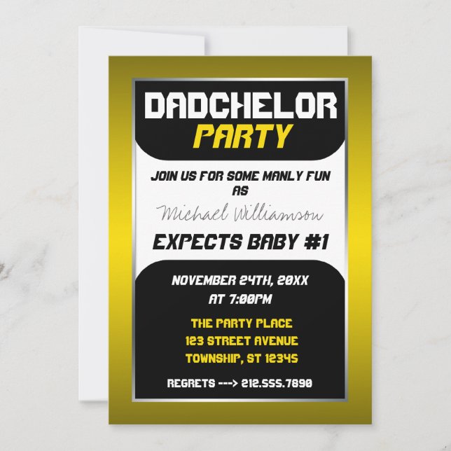 Dadchelor Party - Invitations Jaunes et Noires (Devant)