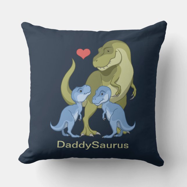 DaddSaurus T-Rex & Twin Baby Boy Dinosaurier Throw Kissen (Vorderseite)