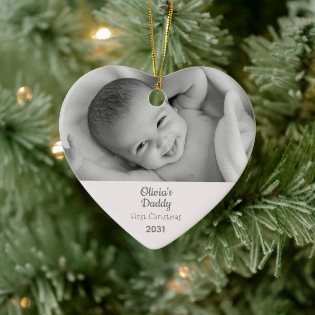Daddy 1. Weihnachts-Personalisiertes Foto Herz Keramik Ornament (Baum)