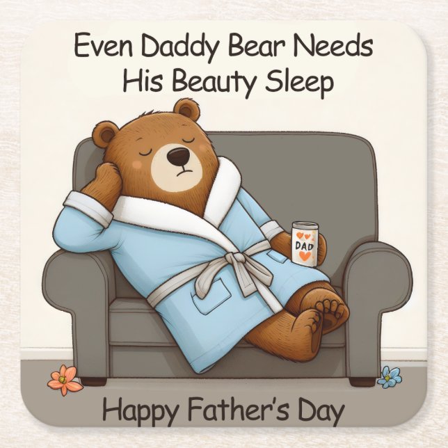 Daddy Bear Beauty Sleep Vathon Day Card Rechteckiger Pappuntersetzer (Vorderseite)