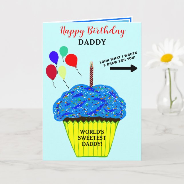 Daddy Birthday Blue Cupcake Write Zeichn Message Karte (Kleine Pflanze)