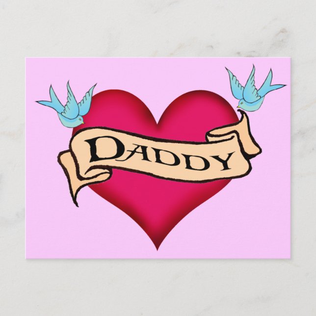 Daddy - Custom Heart Tattoo T - Shirt & Geschenke Postkarte (Vorderseite)