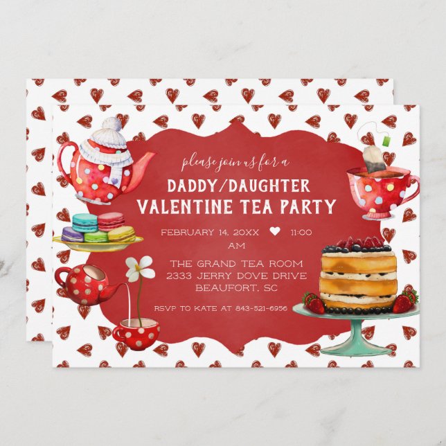 Daddy/Daughter Valentine Tea Party Einladung (Vorne/Hinten)
