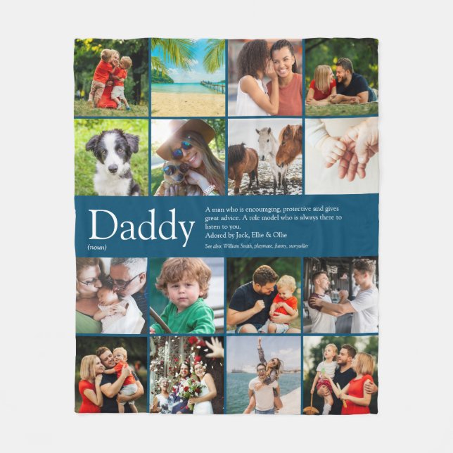 Daddy Definition Quote Foto Collage Blue Fleecedecke (Vorderseite)