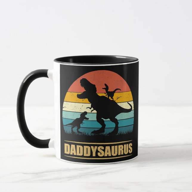 Daddy Dinosaur Daddysaurus 2 Kinder Vater Tag Tasse (Links)