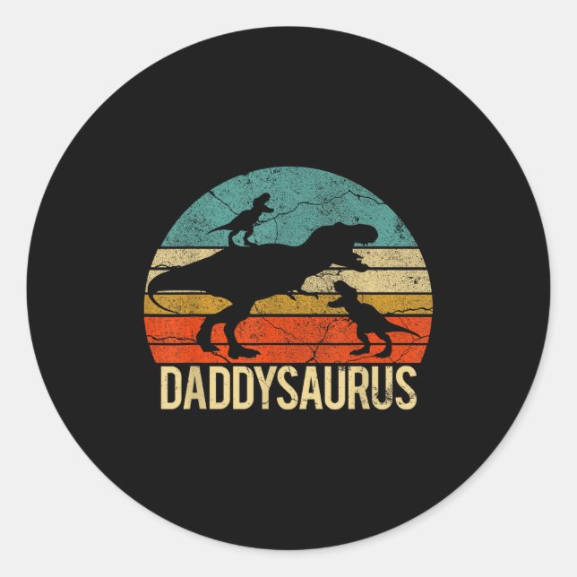 Daddy Dinosaur Daddysaurus 2 Two Kids Christmas Gi Runder Aufkleber (Vorderseite)