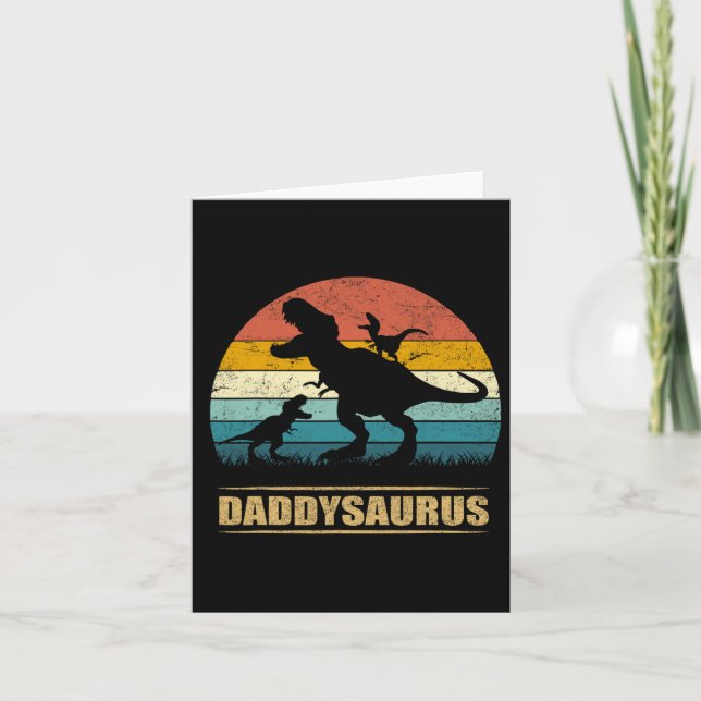 Daddy Dinosaur Daddysaurus 2 Two Kids Funny Vater Karte (Vorderseite)