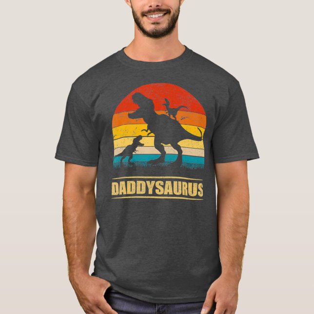 Daddy Dinosaur Daddysaurus 2 Zwei Kinder Geschenk  T-Shirt (Vorderseite)