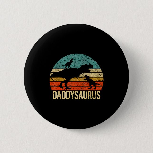 Daddy Dinosaur Daddysaurus 2 Zwei Kinder Weihnacht Button (Vorderseite)