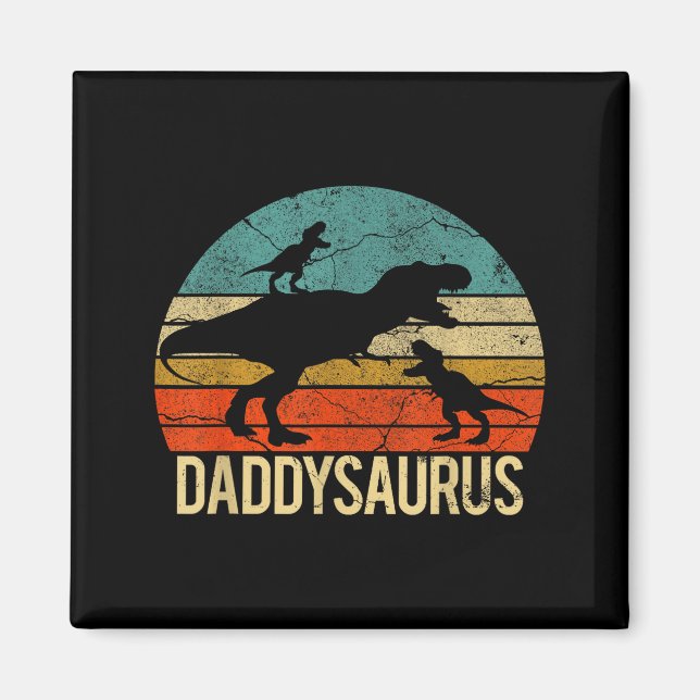 Daddy Dinosaur Daddysaurus 2 Zwei Kinder Weihnacht Magnet (Vorne)