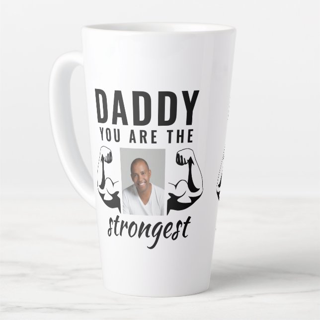 Daddy du bist das stärkste Funny Vater Foto Milchtasse (Linke Ecke)