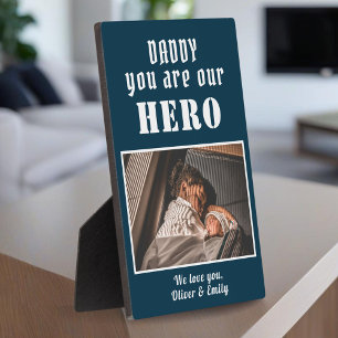 Daddy du bist Hero Blue Vatertag Familie Foto Fotoplatte