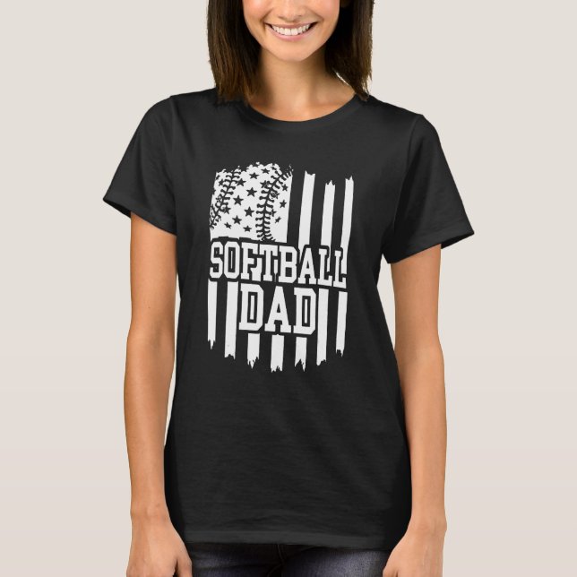 Daddy Fathers Day Proud Softball Dad American Flag T-Shirt (Vorderseite)