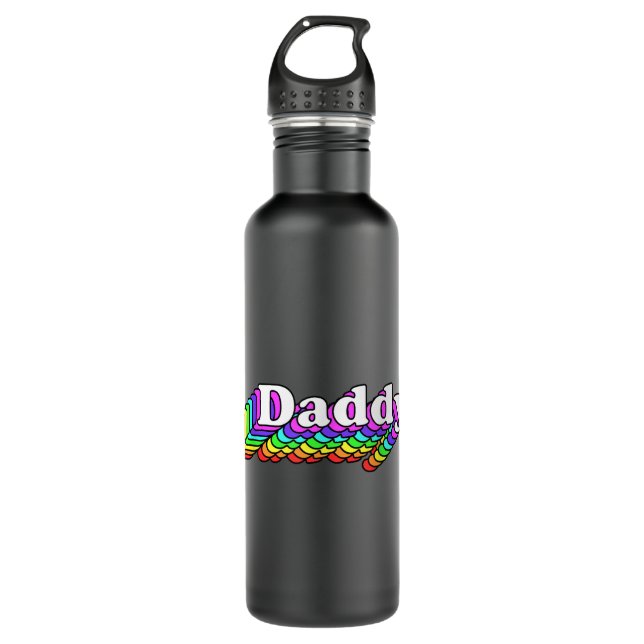 Daddy, Gay Daddy Bear, Retro LGBT Rainbow, LGBTQ P Edelstahlflasche (Vorderseite)