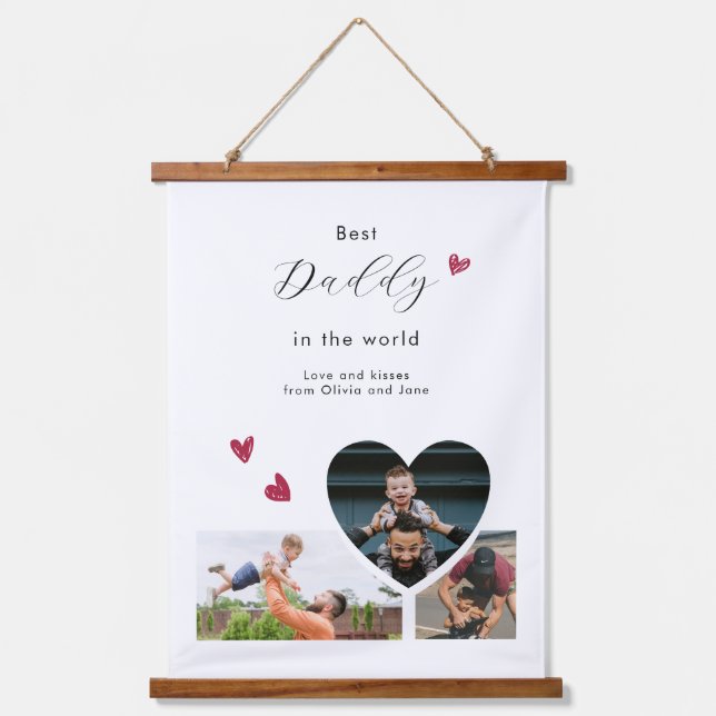 Daddy Gift Erstellen Sie Ihre eigene 3 FotoCollage Wandteppich Mit Holzrahmen (Vorderseite)