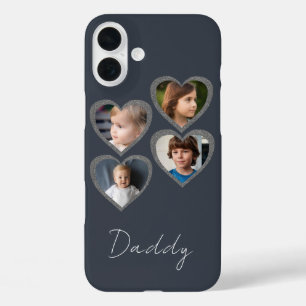 Daddy Grey Hearts Vier-Kinder-Foto-Collage iPhone 16 Plus Hülle
