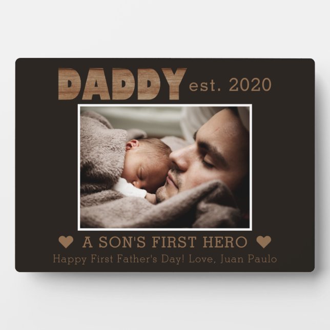 Daddy hat das erste Foto von Son mit Namen als Hel Fotoplatte (Vorderseite)