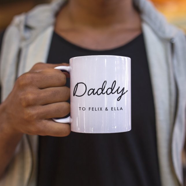 Daddy | Moderne Kinder am Tag des Vaters nennen Sk Zweifarbige Tasse (Von Creator hochgeladen)