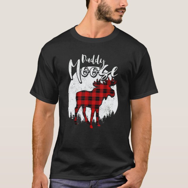 Daddy Moose Red Plaid Buffalo Matching Family Paja T-Shirt (Vorderseite)