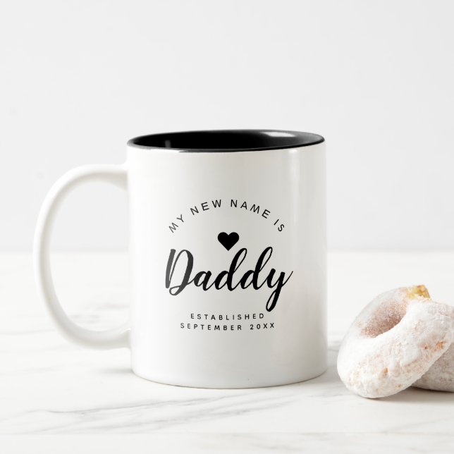 Daddy | Personalisierte Ankündigung von New Dad Ba Zweifarbige Tasse (Mit Donut)
