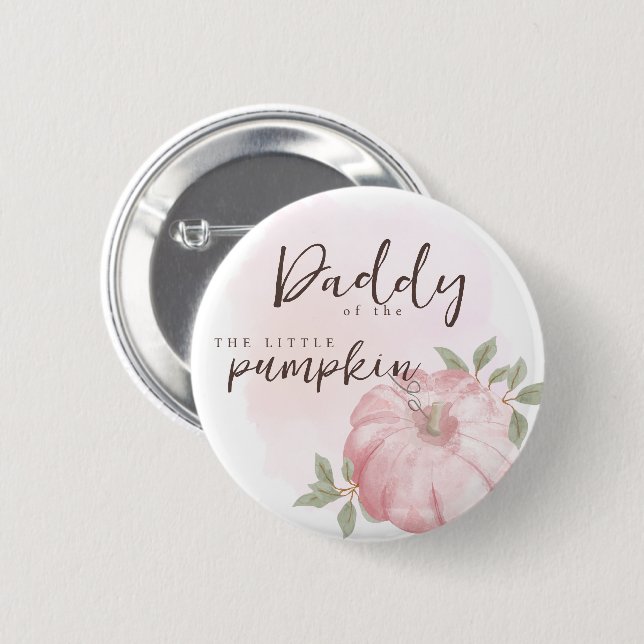 Daddy Pink Little Pumpkin Herbst Babydusche Button (Vorne & Hinten)