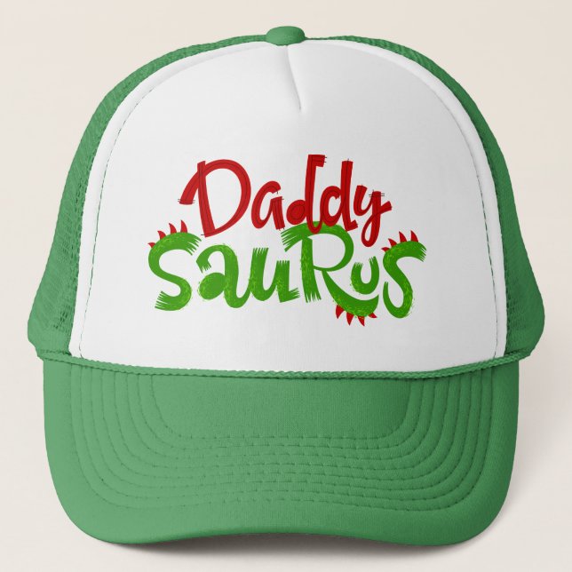 Daddy Saurus Dinosaur Lettering Truckerkappe (Vorderseite)