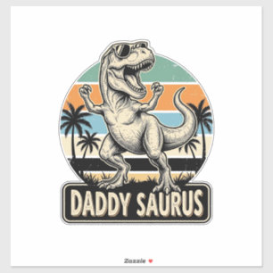 Daddy Saurus Retro-Dinosaur-Sonnenuntergangs-Shirt Aufkleber
