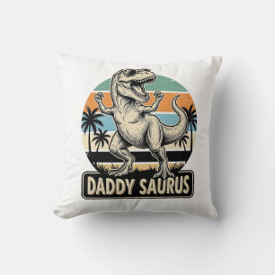Daddy Saurus Retro-Dinosaur-Sonnenuntergangs-Shirt Kissen