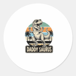 Daddy Saurus Retro-Dinosaur-Sonnenuntergangs-Shirt Runder Aufkleber