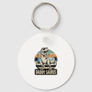 Daddy Saurus Retro-Dinosaur-Sonnenuntergangs-Shirt Schlüsselanhänger